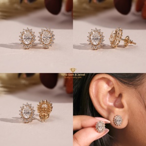 Boucles d'oreilles en forme de fleur ovale brillante, serties de diamants de laboratoire CVD, 2 carats au total, certifiées IGI, clarté VVS2, couleur D, or massif 14 carats - Product Image 5