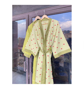 Bata Kimono de Algodón Ecológico con Estampado Floral para Mujer, Chaqueta de Descanso con Cintura Ajustable, Abrigo Casual Cruzado para Otoño, Invierno y Verano, Ideal para el Hogar - Product Image 1