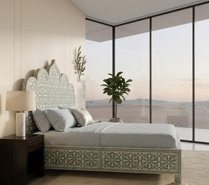 Base de Cama de Madera con Panel Decorativo de Estilo Marroquí Contemporáneo, Tamaño Queen/California King, Muebles Decorativos para Dormitorio - Product Image 2