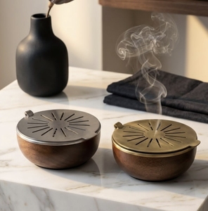 Quemador de Incienso Redondo de Madera Hecho a Mano, con Tapa Tallada en Rejilla, para el Hogar - Product Image 5