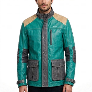 Blouson de moto Amkoor pour homme en cuir véritable, couleur personnalisée, col montant, fermeture éclair, blouson de motard automne - Product Image 1