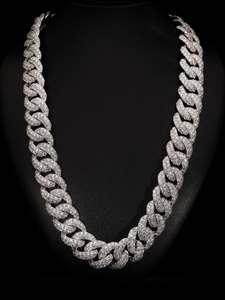 Cadena de Eslabones Cubanos de Plata de Ley 925 de 12 mm con Incrustaciones de Diamantes de Imitación para Regalo - Product Image 6