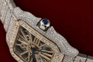 Montre analogique de luxe unisexe Hip Hop à quartz classique, entièrement sertie de moissanite VVS, avec boîtier carré bicolore or et argent et fermoir à vis, 3 ATM - Product Image 4