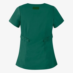 Women's Green V-Neck <b>Scrub</b> <b>Top</b> With Front Pockets Hospital Uniforms Cotton Polyester Woven Fabric - Product Image 2