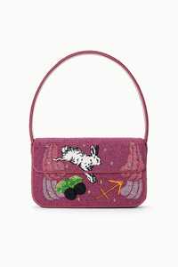 Sac à bandoulière artisanal en perles de rocaille vert olive, motif ange du zodiaque Vierge et fleurs roses, directement de l'usine, modèle Blueprint - Product Image 4