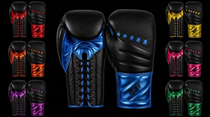 Gants de combat professionnels en cuir véritable de haute qualité, couleur et logo personnalisés, noir et bleu, pour les combats de boxe et les entraînements intenses. - Product Image 3