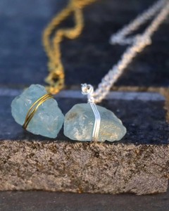 Natural Raw Aquamarine Pendant <b>Necklace</b> Blue Crystal Gemstone Handmade Silver Jewelry Healing Stone <b>Boho</b> Women Gift - Product Image 3