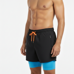 กางเกงชายหาดแบบซับลิเมชั่นสั่งทำพิเศษ 2 in 1 กางเกงว่ายน้ำผู้ชายพร้อมกางเกงเลกกิ้งซับในแบบรัดรูป แฟชั่นทันสมัย แห้งเร็ว - Product Image 1