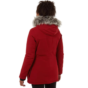 Women Red Quilted Parka <b>Jacket</b> With Fur Trim Hood <b>Waterproof</b> Winter Coat Full Sleeve Regular Length Polyester Wadding - Product Image 2