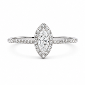 Anillo de compromiso de oro blanco con diamantes cultivados en laboratorio, corte marquesa y halo, para mujer - Product Image 5