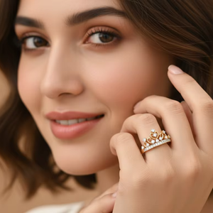 แหวนแต่งงานรูปหัวใจคริสตัลสีทองสำหรับผู้หญิง - Product Image 3