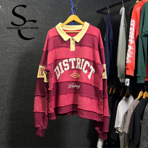 Custom Rugby <b>Shirt</b> With Real Distress <b>Stripes</b> Panels & custom embroidery Work Vintage Street wear style <b>Long</b> <b>sleeve</b> Polo <b>Shirt</b> - Product Image 6