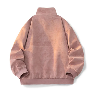ARTIST INDUSTRY Custom Logo Washed <b>Suede</b> Bomber <b>Jacket</b> Unisex Streetwear Loose Fit Retro Urban Style Outerwear Fashion Coat - Product Image 5