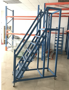 Hot Sale Mobile Safety Step Work Platform <b>Ladder</b> Heavy Duty Steel Foldable Industrial Warehouse <b>Ladder</b> with Handrails - Product Image 2