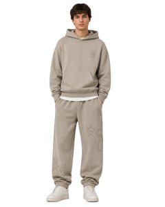 Unisex <b>Oversized</b> Jogger <b>Sweatpants</b> Embossed Floral Design Elastic Waist Casual Streetwear Loose Fit Lounge Trousers - Product Image 1