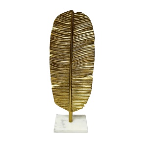Premium Gold Feather Sculpture Beautiful <b>Table</b> Showpiece Metal Art Sculptures Square base Decorative Ornaments for Home & Office - Product Image 1
