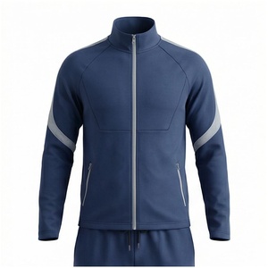 Veste de survêtement bleu marine pour homme, manches longues, col montant, fermeture éclair sur le devant, poches latérales, couleur unie, coupe sportive, coupe régulière, vêtement d'automne - Product Image 1