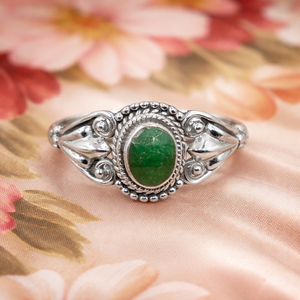 Natural <b>Emerald</b> 925 Sterling <b>Silver</b> Handmade Vintage Boho <b>Ring</b> Oval Cabochon Gemstone Floral Filigree Statement Jewelry for Men - Product Image 6