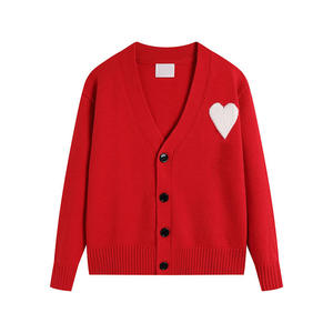 Cárdigan de Alta Calidad con Jacquard de Corazones Grandes, 100% Acrílico, Manga Larga, Cierre de Botones Frontal, Logotipo Personalizado, Compatible con OEM y ODM - Product Image 1