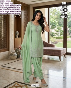Bandhani Grey Elegance Chanderi Simar Silk Traditional Floor-Length Regular Fit Wedding <b>Kurti</b> - Product Image 4