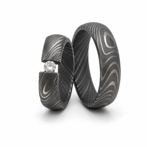 Ensemble de bagues en acier damas faites à la main par Jexmoo avec boîte à bagues, cadeau parfait pour papa, mari, petit ami - Product Image 4