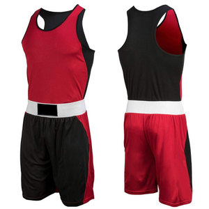 Conjunto de Uniforme de Boxeo Personalizado al por Mayor para Hombre, Rojo y Negro, Chaleco de Boxeo Transpirable de Malla, Pantalones Cortos, Traje OEM para Entrenamiento, Ropa Deportiva - Product Image 1