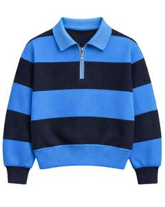 Sweat-shirt à col zippé rayé noir et blanc pour homme, col rabattu, pull en polaire décontracté pour l'hiver, fabricant OEM personnalisé - Product Image 1