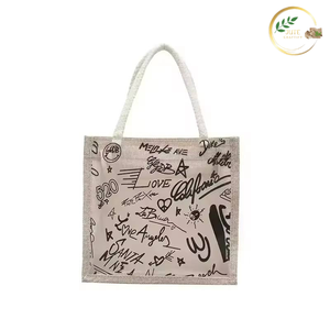 Natural Jute Picnic Tote <b>Bag</b> Eco Friendly Grocery Shopping Beach Tote - Product Image 2