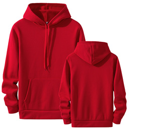 Sudadera con Capucha Unisex para Invierno, Color Rojo Sólido, Informal, Manga Larga, con Bolsillos, Corte Regular, Forro Polar, 100% Algodón, Transpirable - Product Image 1