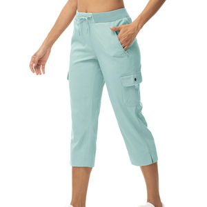 Pantalon Capri Streetwear de Haute Qualité avec Logo Personnalisé, Taille Élastique, Devant Plat, Polaire, Multi-Poches, Respirant, pour Femmes - Product Image 4