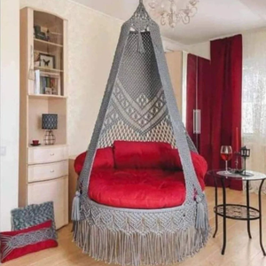 72x33 inch Macramé <b>Hammock</b> Swing <b>Chair</b> for Home Décor Cotton Hanging Swing for Indoor Outdoor Playroom Patio Grey & Red - Product Image 3