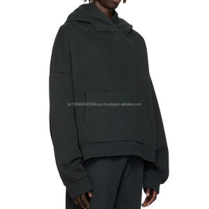 Sweat à capuche épais pour hommes, baggy fit en coton molletonné vintage délavé, à épaules tombantes, à prix de gros personnalisé - Product Image 3