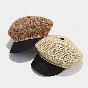 Gorra Francesa Retro Hecha a Mano de Paja Tejida a Crochet con Visera, para Mujer, Verano, Vacaciones al Aire Libre, con Costuras Decorativas, Estilo Marinero, a la Moda - Product Image 3