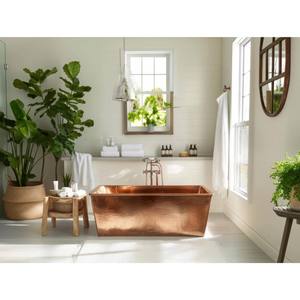 Adiba Home Decor Baignoire en cuivre de luxe autoportante rectangulaire martelée avec couvercle, qualité supérieure, écologique, durable, portable, pour adultes - Product Image 5