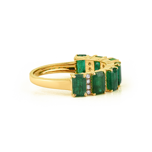Anillo de media eternidad 100% auténtico con esmeralda octogonal y diamantes de corte redondo, oro amarillo de 18K, piedra de nacimiento de mayo, joyería al por mayor - Product Image 5