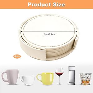 6 Packs PU Leather Round <b>Coasters</b> Set Soft Leather <b>Drink</b> <b>Coaster</b> with Holder - Product Image 2