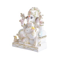 Sculptures de Lord Ganesha en marbre pur, artisanales indiennes, écologiques, durables, artistiques, pour les intérieurs modernes et contemporains de luxe