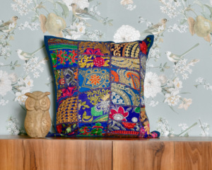 Bohemian Patchwork pure cotton Cushion <b>Cover</b> Handmade Ethnic Pillow Decorative <b>Sofa</b> Throw Indian Home Textile artisans made - Product Image 1