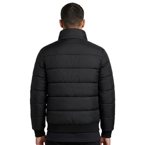 Men's Winter Puffer <b>Jacket</b> Stand Collar Zipper Closure Windproof Casual 100% Polyester Material Solid Color - Product Image 4