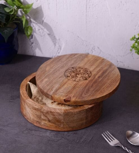 Boîte à chapati en bois classique de luxe, écologique, avec poignée en bois poli, forme ronde, passe au lave-vaisselle - Product Image 3