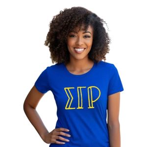 Camiseta Gráfica Personalizada para Mujer, de Algodón Grueso Premium, Cuello Redondo, Manga Corta, Diseño con Letras Griegas, Estilo Casual Universitario Urbano - Product Image 2