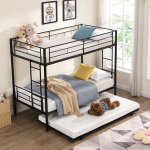 Letto a Castello in Metallo Nero con Letto Estraibile per Bambini - Product Image 2