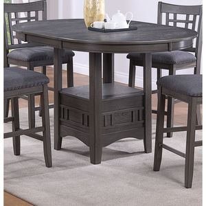 <b>Solid</b> <b>Wood</b> Round Counter Height Dining Table with Built-In Leaf and <b>Shelve</b> Gray Finish-1pc Table Only - Product Image 2