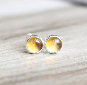 Sterling <b>Silver</b> Citrine Stud <b>Earrings</b> Cabochon Gemstone Minimalist Jewelry Women <b>Earrings</b> Wholesale Supplier - Product Image 4