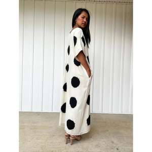 Vestido Kaftán Maxi con Estampado de Puntos, Ecológico y Natural para Mujer, Corte Holgado, Informal - Product Image 3