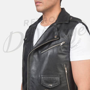 Gilet de motard personnalisé en cuir véritable pour homme, sans manches, avec ceinture, coupe ajustée, style punk rock, veste sans manches, vêtement d'extérieur - Product Image 3
