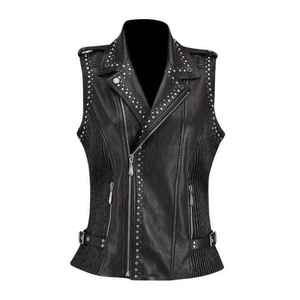 Chaleco Gótico de Cuero Vacuno Negro 100% Original VIBE SEWN OEM para Mujer, Doble Botonadura, Bolsillos Laterales, Sin Mangas, Talla Grande, Invierno - Product Image 1
