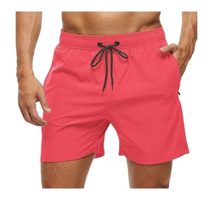 <b>Men's</b> Solid Color Quick Dry Swim <b>Shorts</b> With Drawstring Waist And Pockets Casual Beach Wear <b>Red</b> - Product Image 1