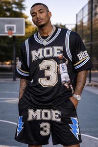 Ensemble de shorts de basket en jersey graphique scintillant personnalisé, streetwear oversize, tenue entièrement ornée de strass, maillot de football américain - Product Image 2