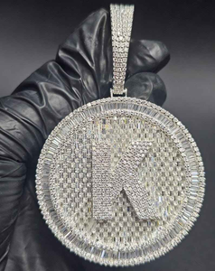 Luxury Moissanite <b>Initial</b> K Letter Pendant <b>Necklace</b> Iced Out Round Charm 925 <b>Silver</b> Hip Hop Jewelry Gift for Unisex - Product Image 1